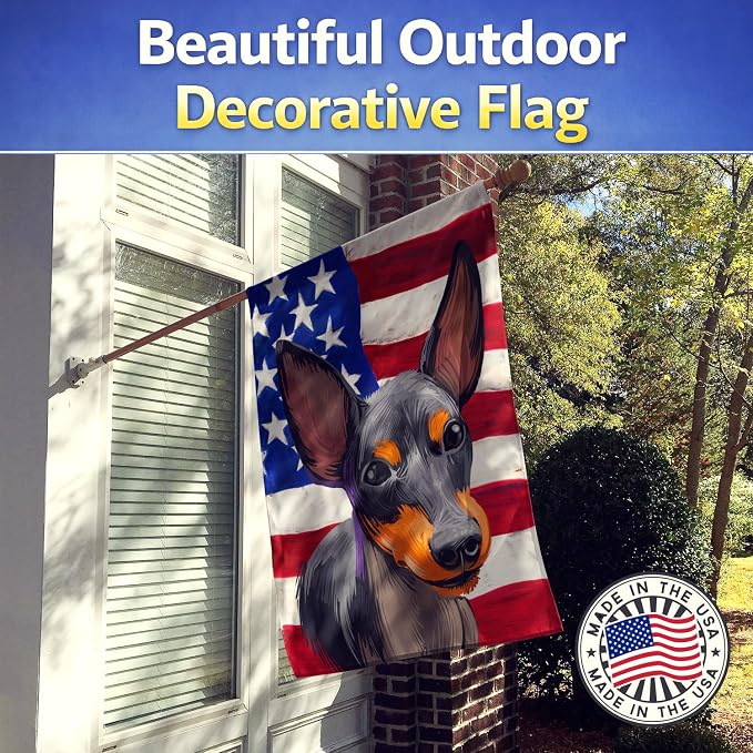 Caroline's Treasures CK6515CHF English Toy Terrier American Flag House Flag Large Porch Sleeve Pole Decorative Outside Yard Banner Artwork Wall Hanging, Polyester, House Size, Multicolor