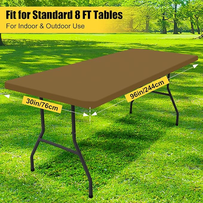 Smiry 6 Pack Rectangle Picnic Table Cloth, Waterproof Elastic Fitted Tablecloths, Washable Polyester Rectangular Patio Table Cover for Camping, Indoor and Outdoor (Brown, 30"x96")