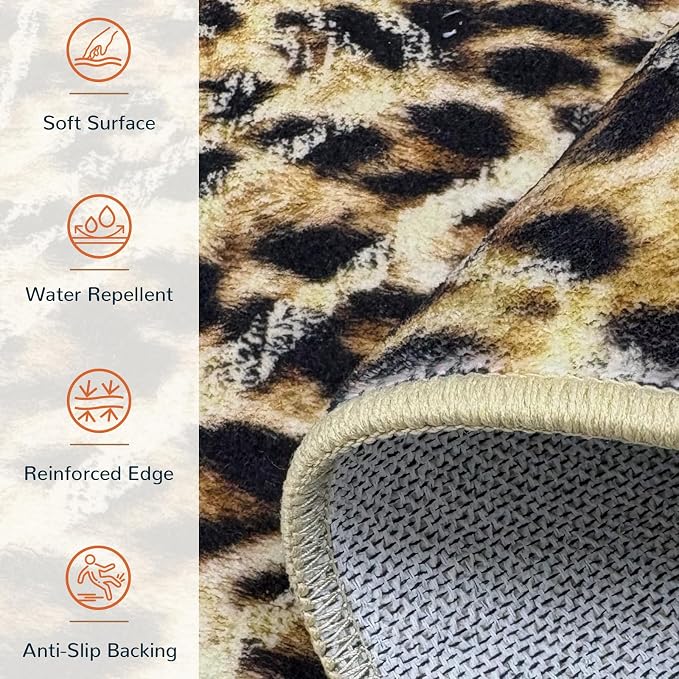 5'x7' Washable Area Rug for Living Room Bedroom Leopard | Soft Western No Slip Low Pile Print Foldable Indoor for Kitchen Dining Room