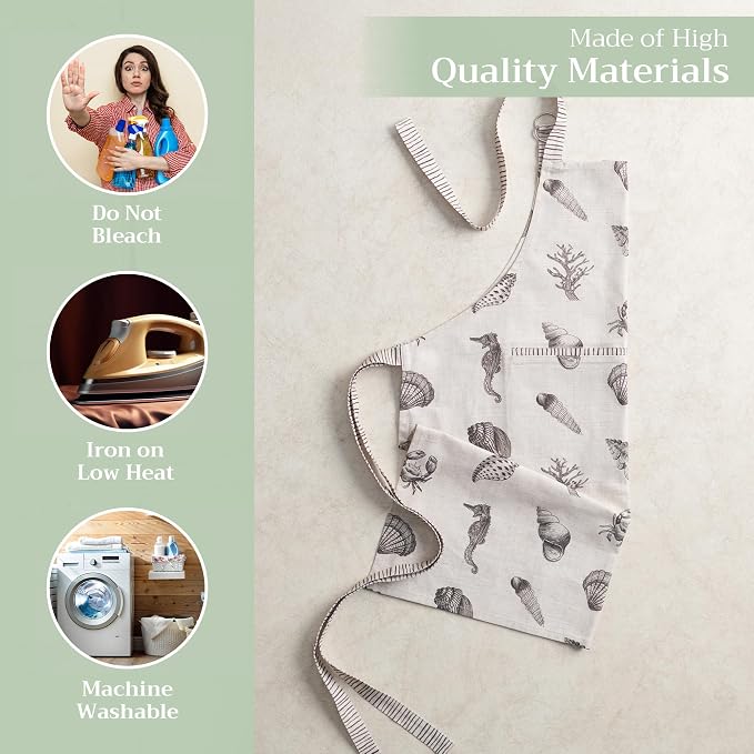 Maison d' Hermine Aprons for women with Pocket 100% Cotton (27.50"x31.50") | Adjustable Neck Strap & long ties Apron Men Chef Wedding Cooking Gardening Server Maid