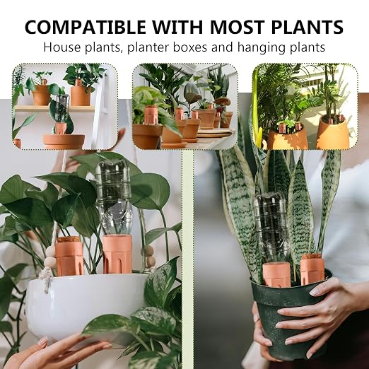 Terracotta Watering Spikes, 4 Pack Plant Watering Devices Self Watering Spikes Vacation Clay Watering Stakes Garden Plant Watering Globes for Indoor & Outdoor Plants