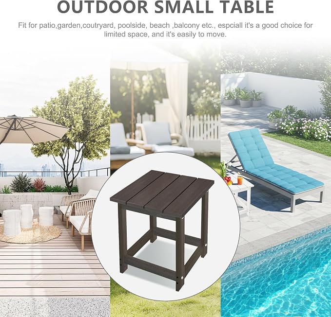 LZRS Patio Side Table, Heavy Duty HDPE Outdoor End Table with Wood Texture, Weatherproof Composite Table for Adirondack Chairs, Deck, Pool, Indoor/Outdoor, No Peeling or Cracking(Brown Mixture)