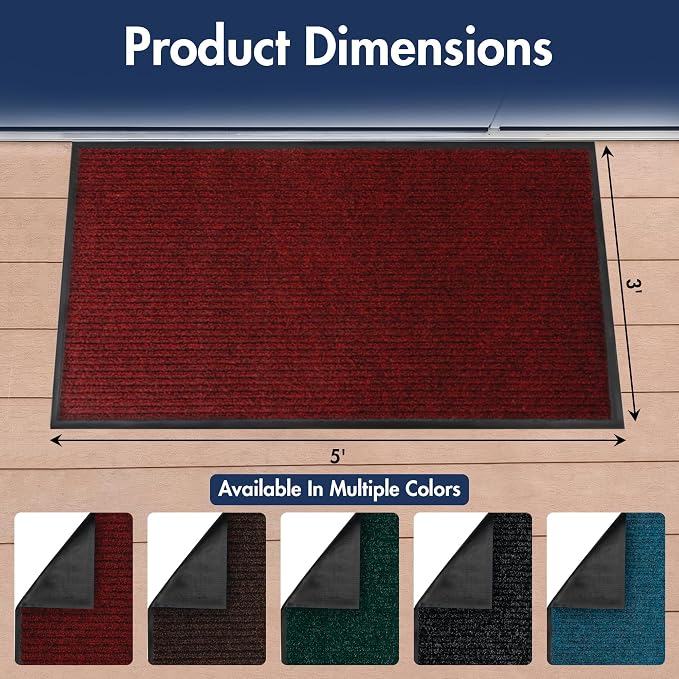 Notrax 109 Industrial Door Mat, 3' x 5' Entrance Mat, Heavy Duty Commercial Rugs for Entryway, Welcome Lobbies, Garage, and Mudroom, Made in the USA, Red, Brush Step 109S0035RB