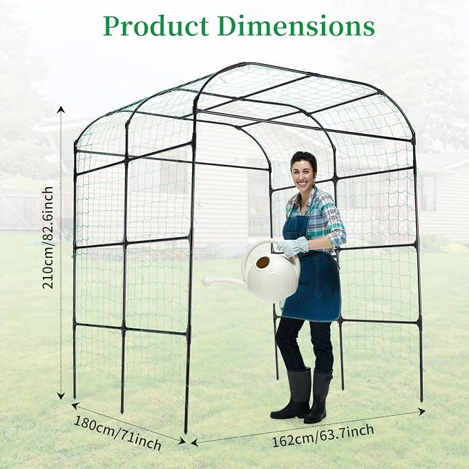 FOLLOOK Garden Arch Trellis for Climbing Plants Outdoor, Cucumber Trellis for Raised Bed, Grape Vine Tomato Bean Tall Vegetable U Frame Plant Support, Black