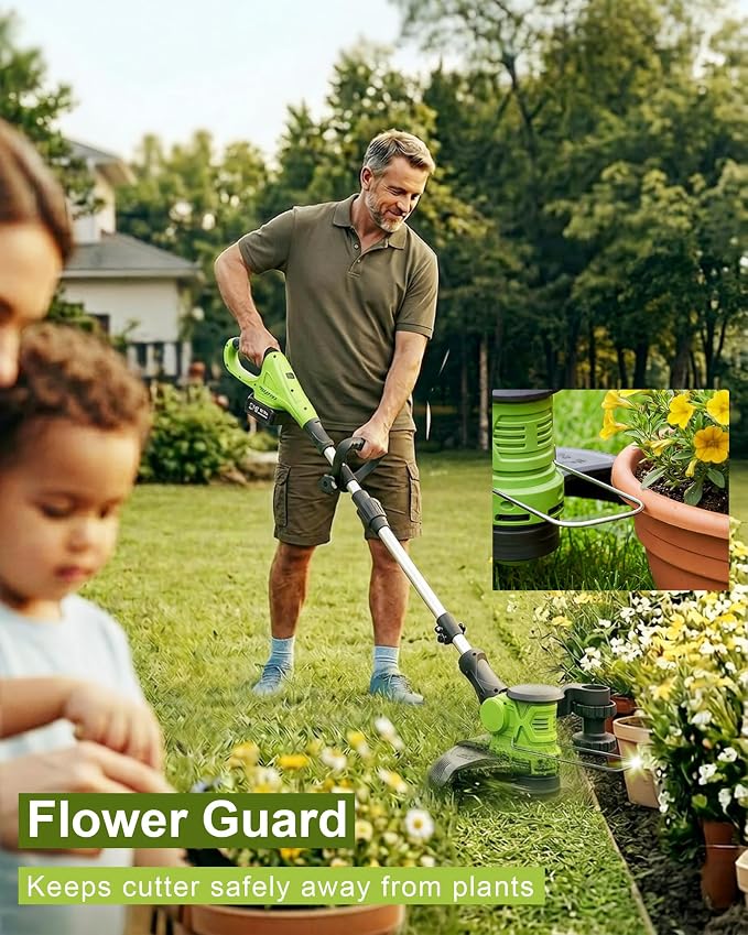 DEGGE Cordless Electric Weed Wacker, 2X 3.0Ah/ 21V/ 12" Battery Powered Weed Eater, 2 in 1 String Trimmer & Lawn Edger with Auto Feed, 650W Motor, 8 Spools for Yard Garden Sideway (Charger Included)