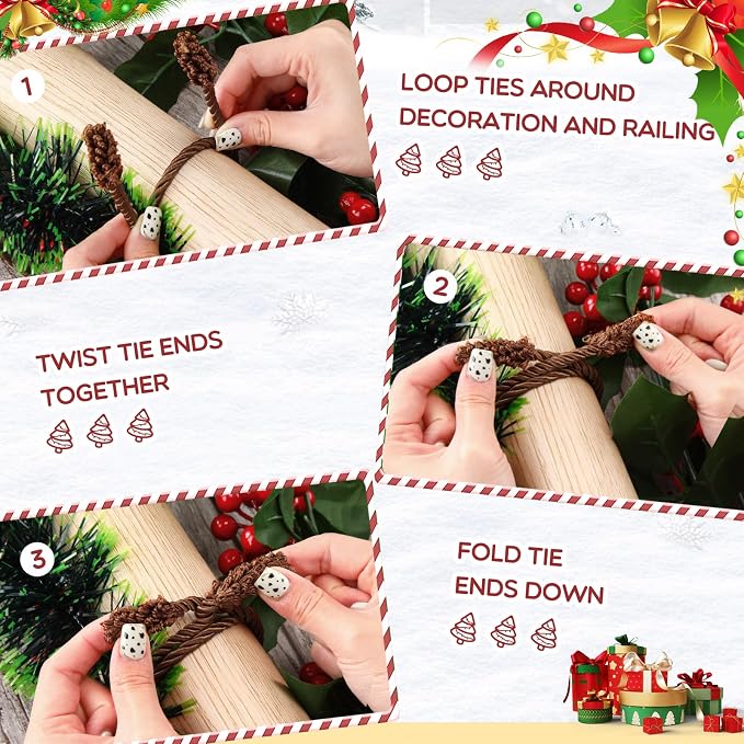 Zhengmy 16 Pcs 20 Inches Christmas Garland Ties Christmas Decorative Twist Ties for Banister Reusable and Flexible Twist for Xmas Home Decorations Holiday Craft Wrapping (Brown)