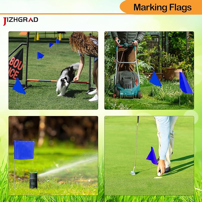 200Pack Blue Marking Flags, JIZHGRAD 15x4x5 Inch Marker Flags Use for Yard & Lawn, Boundary & Dog Training, Survey & Landscape, Sprinkler & Surveyor, Garden & Construction, High Visibility, Sturdy, Versatile, UV & Weather Resistant