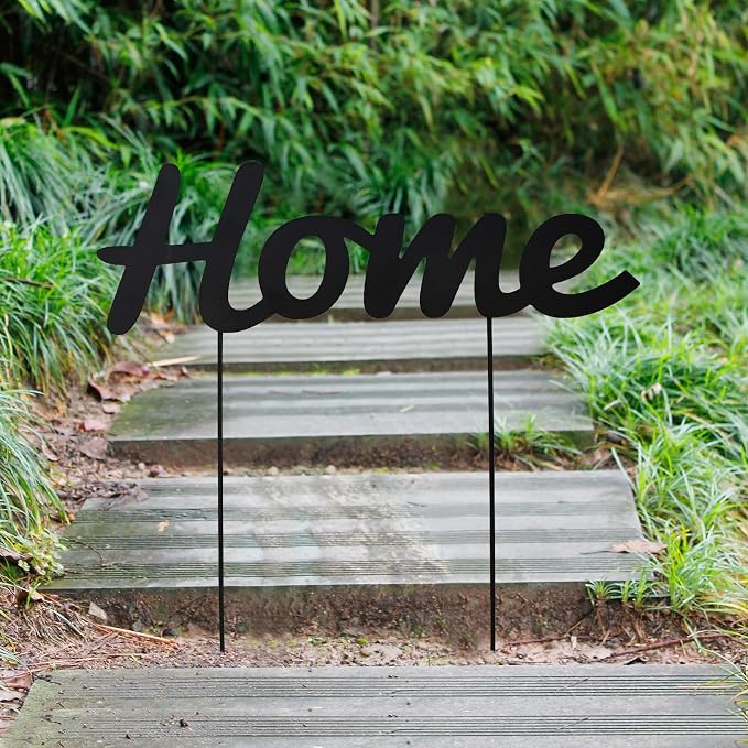 Metal Letter Welcome Yard Sign with Stake Outdoor Decorations Garden Lawn Front Porch Outside Letter Yard Sign Garden Stake Decor (Home)