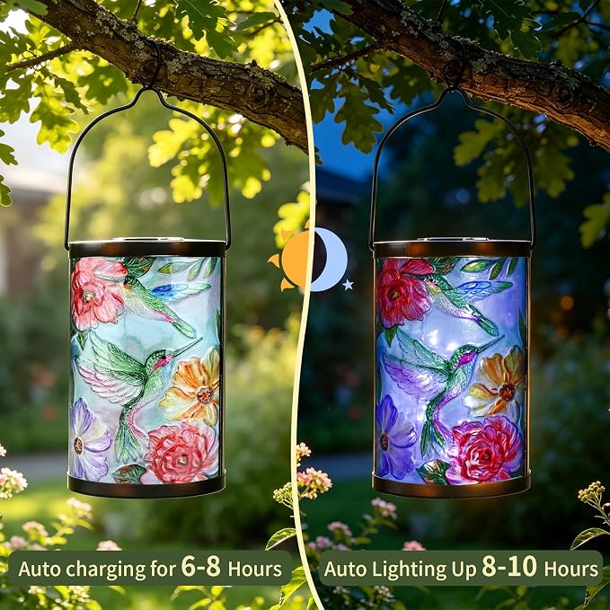 Hanging Solar Lantern Outdoor Waterproof LED Hummingbird Solar Lights Outdoor Decorative Solar Lanterns Tabletop Lamp for Patio Garden Yard Decor