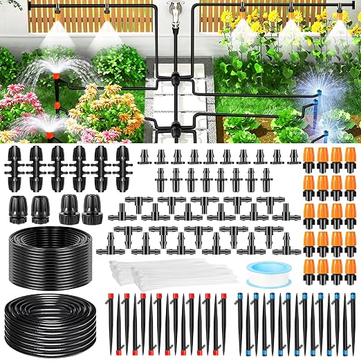 260FT Drip Irrigation System Kit, Automatic Drip Irrigation Kit with 1/2 inch Hose 1/4 inch Distribution Tubing and Accessories for Greenhouse, Yard, Lawn