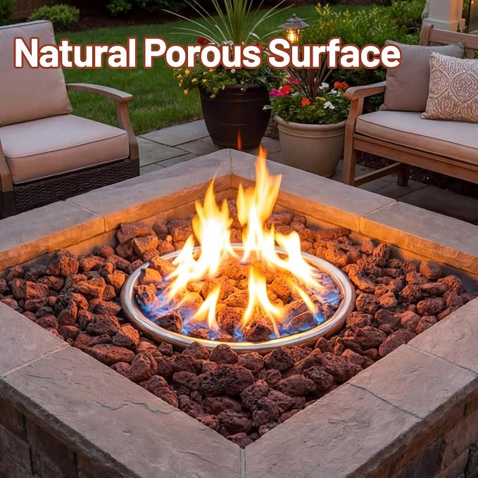20 Pounds Red Lava Rocks for Fire Pits, Fireplaces, Perfect for Gas Log Sets, Gas Grills, Landscape Design, 0.8-1.2 Inch, Suitable for Both Indoor and Outdoor Applications