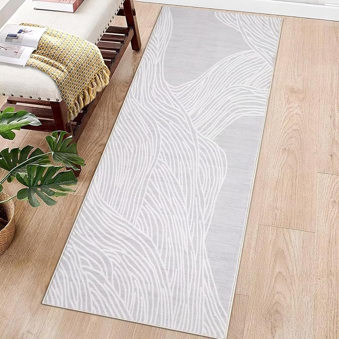 GAOMON Modern Area Rug Washable Mat 2x6 Soft Faux Wool Carpet Entryway Contemporary Non-Slip Long Indoor Hallway Kitchen Runners for Living Room Bedroom Accent Rug Grey