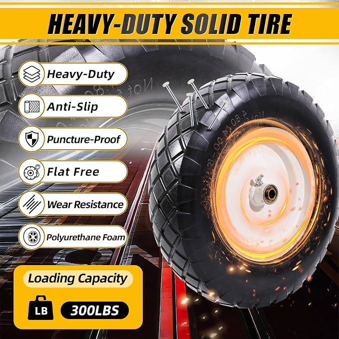 MZREXN 4.80/4.00-8" Flat Free Tire and Wheel, 16" Wheelbarrow Tires | 2 Packs Universal Solid Tires with 5/8" & 3/4" Bearings, 3" Centered Hub for Hand Truck Garden Trailers Utility Cart, White
