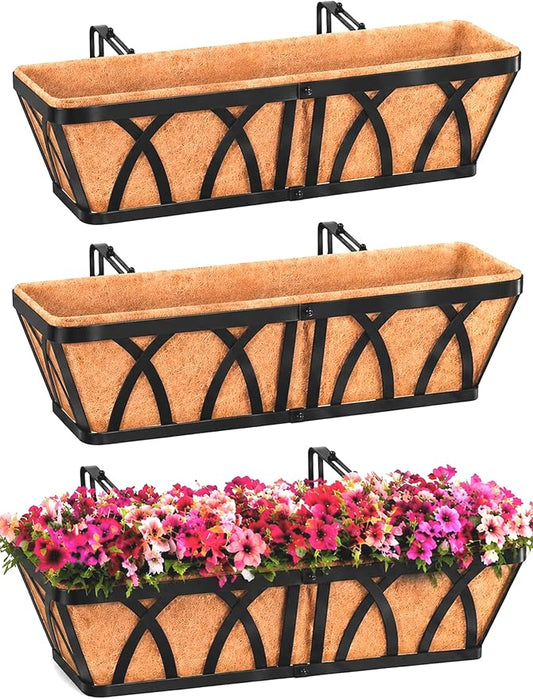 HKZ Deck Balcony Railing Planter Window Boxes - 3 Pack 24 Inch Planter Box, Balcony Planters Railing Hanging, Window Boxes Outdoor Fence Planters