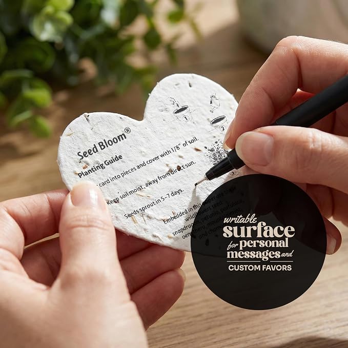 50pcs Large (2.5" h x 2.85" w) Let Love Grow Heart Seed Paper – Writable & Plantable Wildflower, Mom's Gift for Birthday, Use for Wedding, Baby Shower, & Heart Party Favors