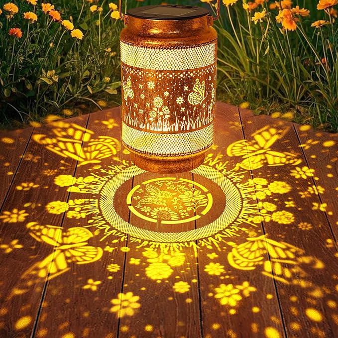 Butterfly Solar Lanterns Outdoor Waterproof with Shepherd Hook, Gifts for Birthday Women Mom Grandma, Metal Solar Hanging Lights Garden Decor for Outside Yard Patio Pathway Backyard Porch