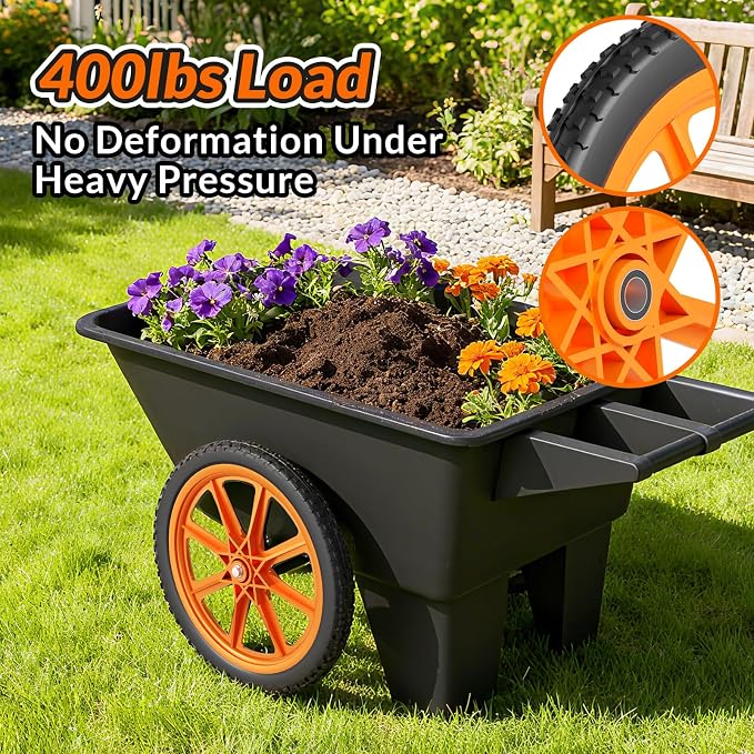 RONPOW 20 Inch Flat Free Wheelbarrow Wheels Compatible with rubbermaid Wheelbarrows Cart Tires, 5/8" Bearings and 3/4" Bearings, Replacement Wheelbarrow Wheels Garden Yard Carts, 400Lbs, 2Pack Orange
