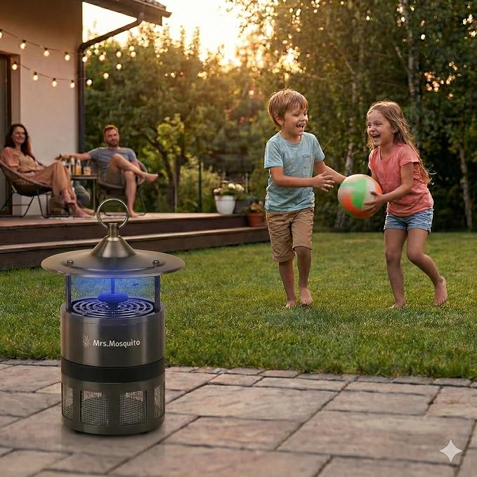 Outdoor Mosquito Trap – Premium Stainless Steel Insect Killer with UV Light & Octenol Lure, Rainproof, Ultra-Quiet, 15,000-Hour Lamp Life, Safe for Family & Pets