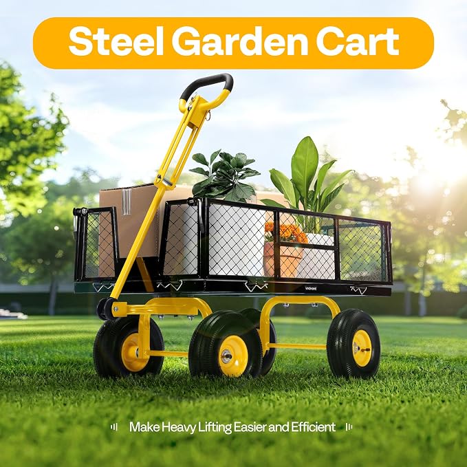 VIVOHOME Steel Garden Cart Heavy Duty 900 LBS 4.5 Cu Ft Utility Wagon | Removable Sides, 10 inch Tire and Handle Attach to ATV or Tractor Green