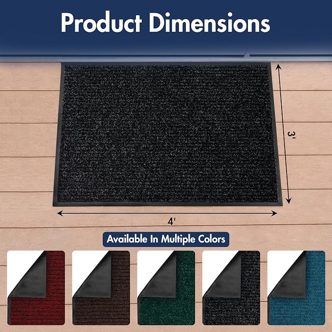 Notrax 109 Industrial Door Mat, 3' x 4' Entrance Mat, Heavy Duty Commercial Rugs for Entryway, Welcome Lobbies, Garage, and Mudroom, Made in the USA, Charcoal Black, Brush Step 109S0034CH