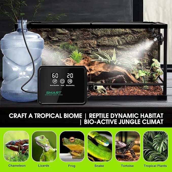 Automatic Reptile Mister Timer 360 Nozzle Terrarium Misting System (Black)