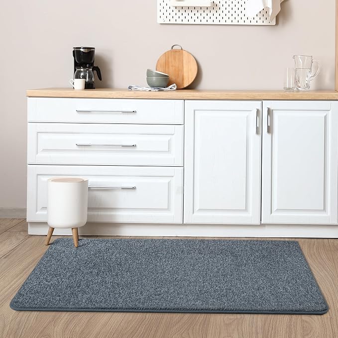Chicrug Memory Foam 2x4 Small Runner Rugs for Hallway Entryway Bedroom | Modern Low-Pile Carpet Runner Rug for Kitchen, Throw Kids Rug for Bedside Dorm Room Decor, Blue and White