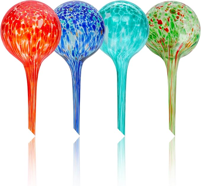 Iridescent Self Watering Globes, Glass Rainbow Plant Watering Globes, Self Watering Planter Insert, Automatic Plant Waterer Indoor (Small-4 Pcs Multi-Color)