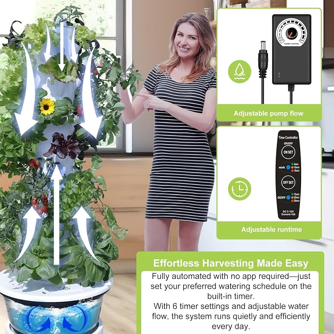 Hydroponic Growing System, Vertical Garden Tower Automatic Timer 36 -Pod | Automatic Watering System with Timer Indoor & Outdoor Gardening Kit Complete Growing Kit