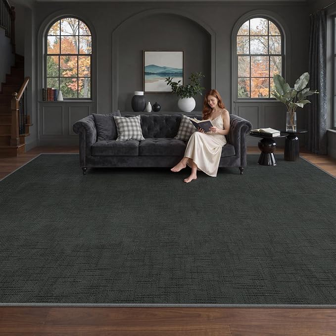 Valenrug 8x10 Area Rugs for Living Room, High-Low Pile Washable Rug, Black | Soft Fluffy Textured Design Non Slip & Lighweight, Folable, Stain Resistant Floor Carpet Rug for Bedroom, Dining Room, Office
