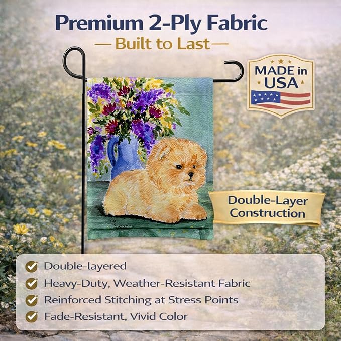 Caroline's Treasures SS8302GF Pomeranian Garden Flag Mailbox Flag Decorative Yard Flag Banner Outside Patio Artwork Yard Flower Beds, Garden Size, Multicolor