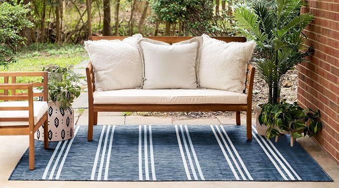 Unique Loom Outdoor Collection Area Rug - Anguilla (2' x 3' 1' Rectangle, Blue/ Ivory)