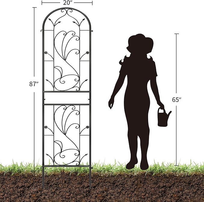 4 Pack 87x20in Garden Trellises, Sunflower Black Metal Coated Rustproof Trellis for Climbing Plants Outdoor, Roses, Vegetables, Vines, Cucumbers