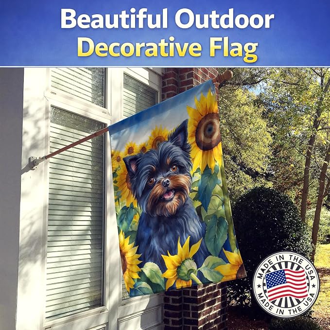 Caroline's Treasures DAC6000CHF Affenpinscher in Sunflowers House Flag Large Porch Sleeve Pole Decorative Outside Yard Banner Artwork Wall Hanging, Polyester, House Size, Multicolor