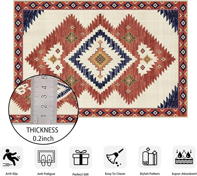 2x6 Western Runner Rug for Hallway Southwestern Kitchen Area Rugs | Washable Southwest Area Rug Low Pile Non-Slip Navajo Aztec Tribal Long Carpet for Kitchen Doorway Laundry, Yellow Brown