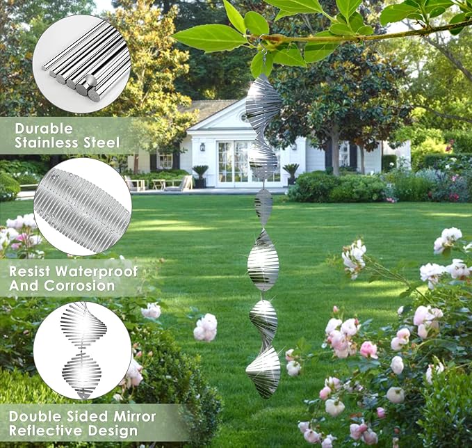 CHONOVO 9 Discs 3 Pcs Bird Deterrents for Outside, Bird Repellent Device | 3D Reflective Stainless Steel Wind Spinner, 360° Rotating for Patio, Yard, Garden & Orchard, Help Deter Pigeon& Sparrow