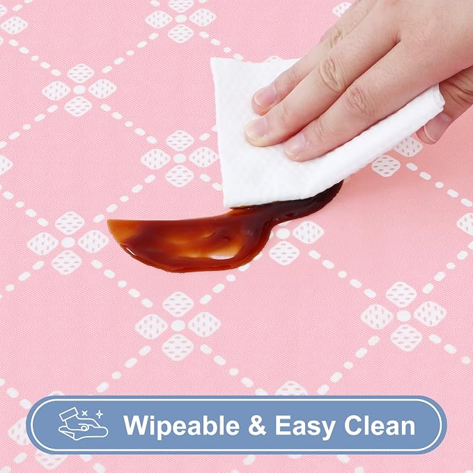 misaya Rectangle Vinyl Table Cloth, Elastic Fitted Tablecloth with Flannel Backing, Waterproof Plastic Table Cover Fits 6 Foot Folding Tables for Picnic, Camping, Indoor and Outdoor (Pink, 30" x 72")