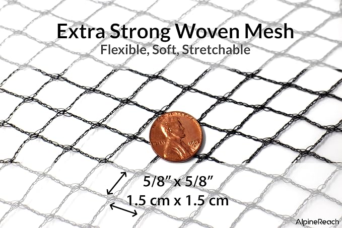 AlpineReach Garden Netting 7.5 x 65 ft Heavy Duty Bird Net, Deer, Plant Protection Extra Strong Woven Mesh, Reusable Kit with Zip Ties, Animal Fencing for Fruits Trees, Black