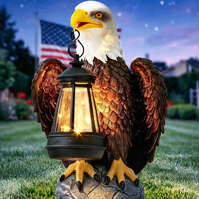 YDKOJGW 250 Anniversary USA Bald Eagle Garden Statue,Solar Garden Outdoor Statues Bald Eagle with Light, Lawn Decor Statue for Patio, Balcony, Yard Ornament,Home Decor Gift for Men Father