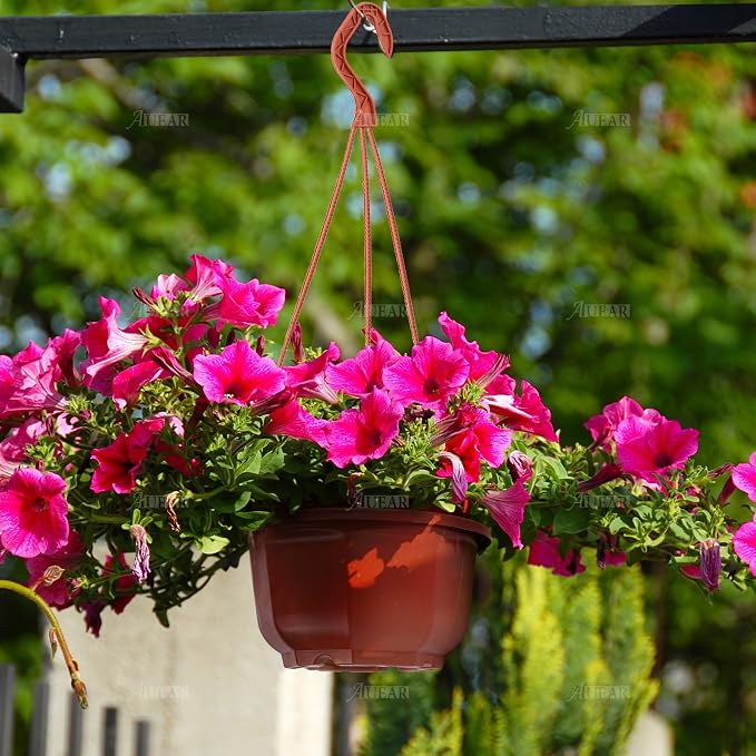 AUEAR, 50 Pack Plastic Hanging Plant Pots Containers Outdoor Indoor Planters with Drainage Holes Hooks Brown