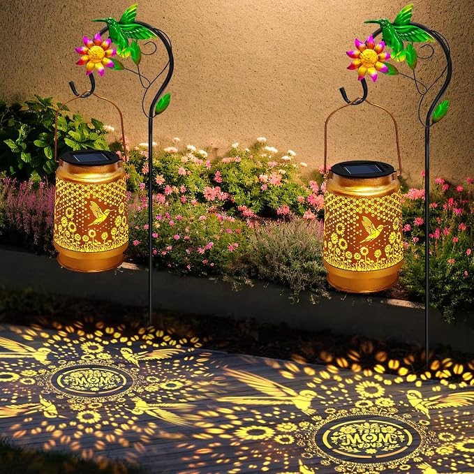 Mothers Day Gifts Solar Lanterns Outdoor Waterproof Hummingbird with Shepherd Hook,Hummingbird Garden Decor Birthday Gifts for Women Mom,Hanging Solar Lights Metal Bird Decorative for Yard,Patio,Porch