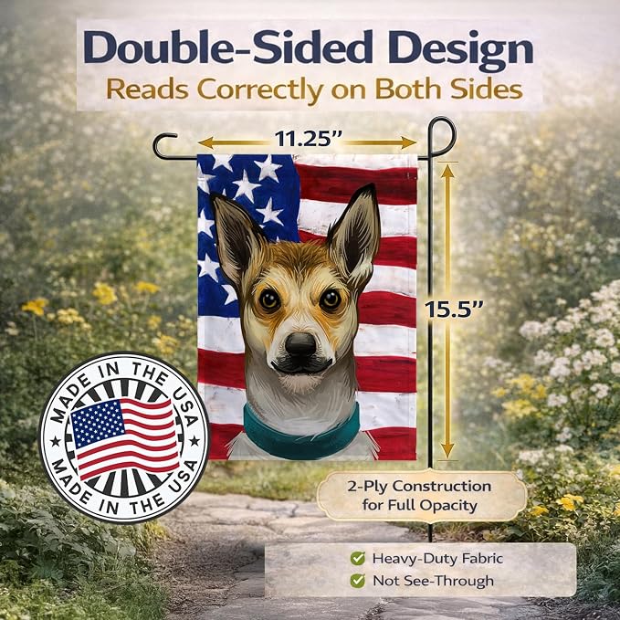 Caroline's Treasures CK6632GF Norwegian Lundehund Dog American Flag Garden Flag Mailbox Flag Decorative Yard Flag Banner Outside Patio Artwork Yard Flower Beds, Garden Size, Multicolor