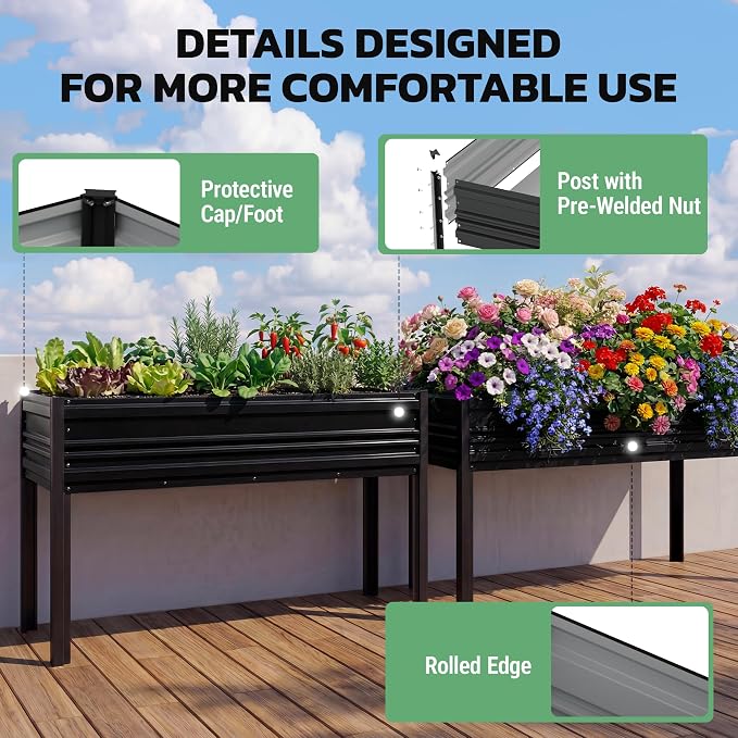 WORKPRO 48x24x32in Outdoor Galvanized Raised Garden Bed with Legs, 600LB Elevated Planter Box for Vegetable, Flowers, Herbs, Black