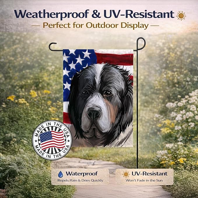 Caroline's Treasures CK6669GF Pyrenean Mastiff Dog American Flag Garden Flag Mailbox Flag Decorative Yard Flag Banner Outside Patio Artwork Yard Flower Beds, Garden Size, Multicolor