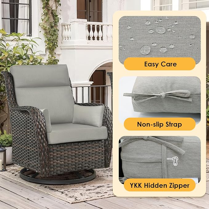 Sunbrella Outdoor High Back Chair Cushion, 2 Pack 48 x 24 inches Patio Chair Cushions Water Repellent Rocking Cushions Indoor Furniture Seat Pad with 2 Pillows, Specrtum Pebble