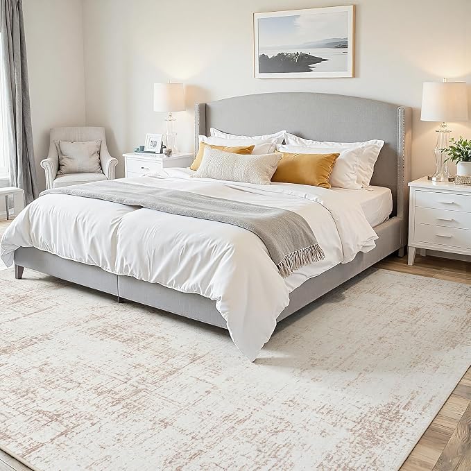 4x6 Washable Area Rug for Living Room Bedroom: Non-Slip Modern Beige White | Machine Washable TPR Backing, Stain-Resistant Low Pile, Pet & Kid Friendly, Abstract Decor for Dining Room, Dorm, Home Office