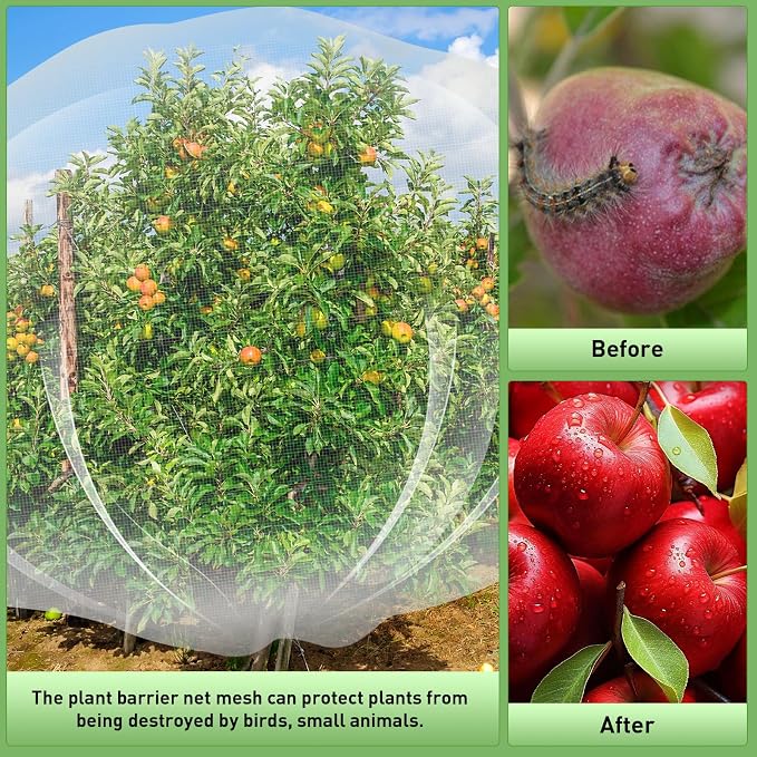 2PCS Large Fruit Tree Netting with Drawstring and Zipper, 6 x 6.6FT Blueberry Bush Netting Cover, Garden Bird Netting Plant Cover for Protect Plant Fruit Flower from Birds, Bugs, Cicadas, Insects