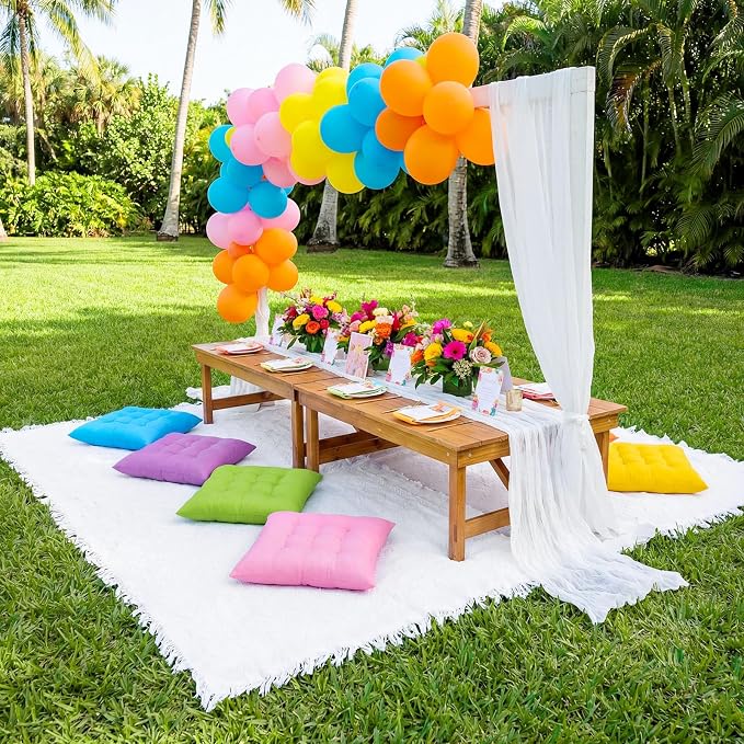 8 Pcs Fit for 6 People 91 x 71'' Extra Large Outdoor Picnic Blanket with Bright Table Runner and Floor Pillow Cushion Fit for 6 People Picnic Wedding Birthday Baby Shower Backyard Decor