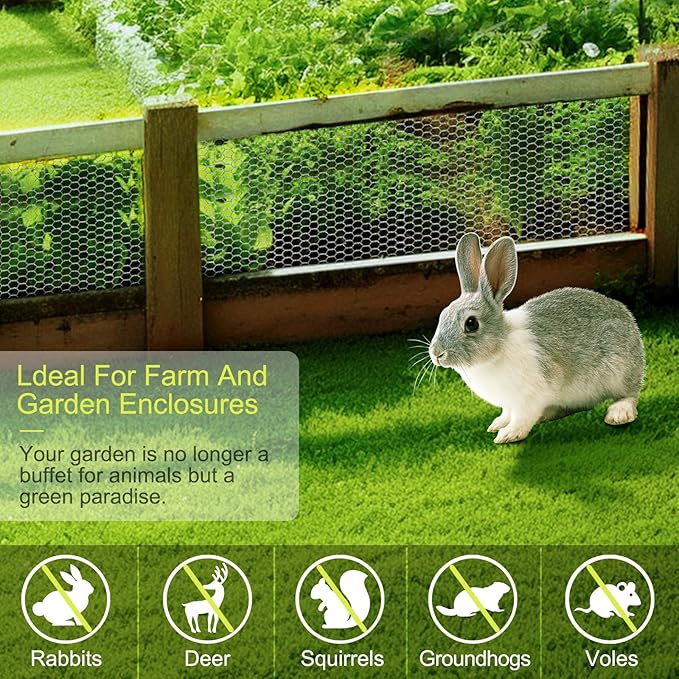 Chicken Wire Fencing, 16.5 x 138 Inch Chicken Wire Mesh Roll for Garden Plants, 1 Inch Mesh Hexagonal Galvanized Metal Poultry Wire Netting for Chicken Coop Rabbit Dogs Barrier