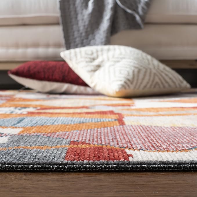 SAFAVIEH Farmhouse Collection Accent Rug - 4' x 5'4", Orange & Navy, Boho Moroccan Tribal Tassel Design, Non-Shedding & Easy Care, Ideal for High Traffic Areas in Foyer, Living Room, Bedroom (FMH853P)