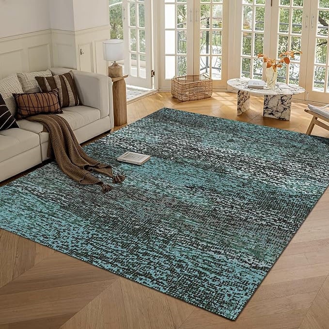 Washable Area Rug - 1/6 Thick - Stain & Water Resistant Non-Slip - Resistant Rug for Living Room, Bedroom, Nursery, Pet & Child Friendly, Vintage Charm Area Rugs (Green, 8' x 10')